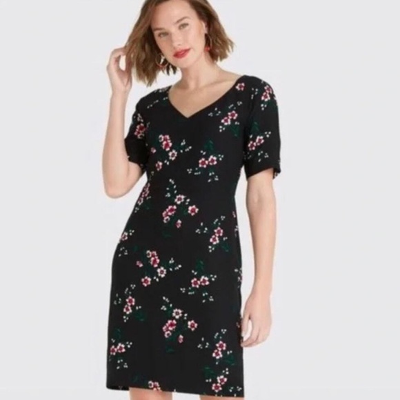 Draper James Dresses & Skirts - DRAPER JAMES Floral V-Neck Dress Black Multi size 0 new with tags